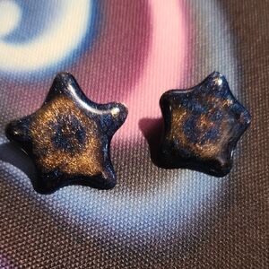 Handmade Star Earrings in Shimmery Navy and Gold